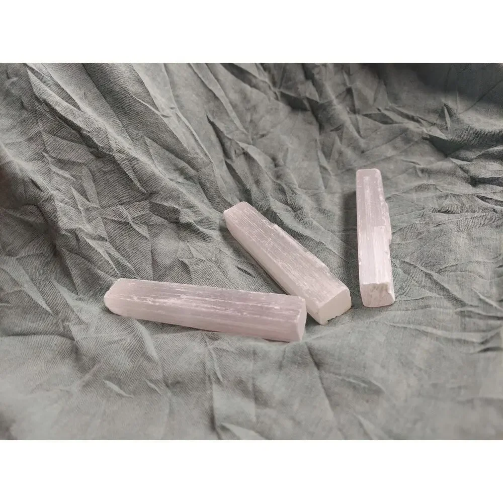 Selenite Crystal Wands Sticks Lot of 3 Raw Natural 4 Inch Cleansing Reiki
